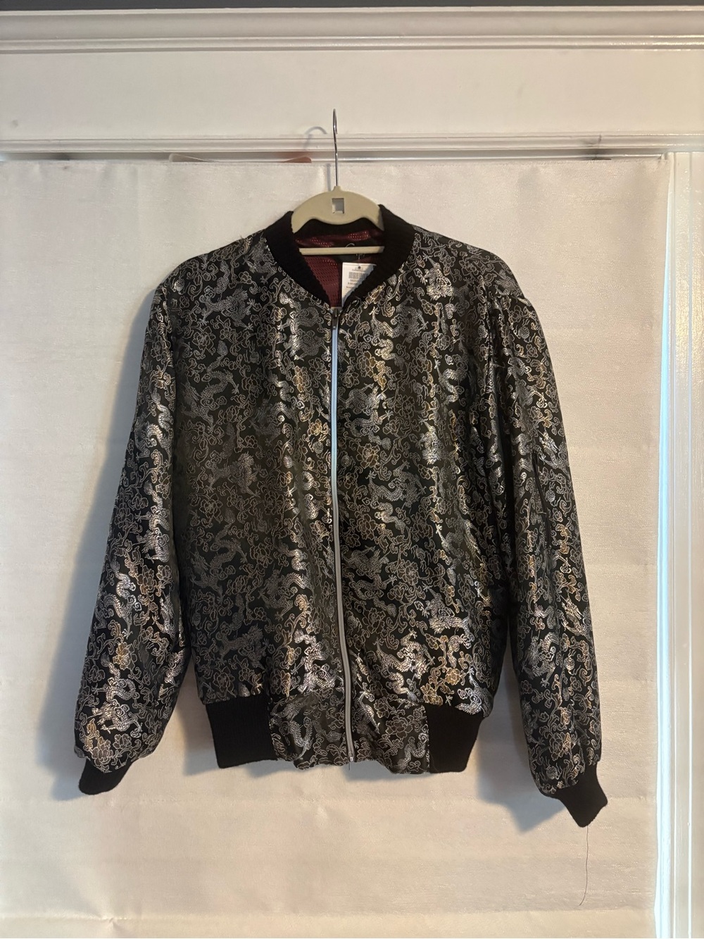 Metallic Black & Silver Brocade Bomber Jacket